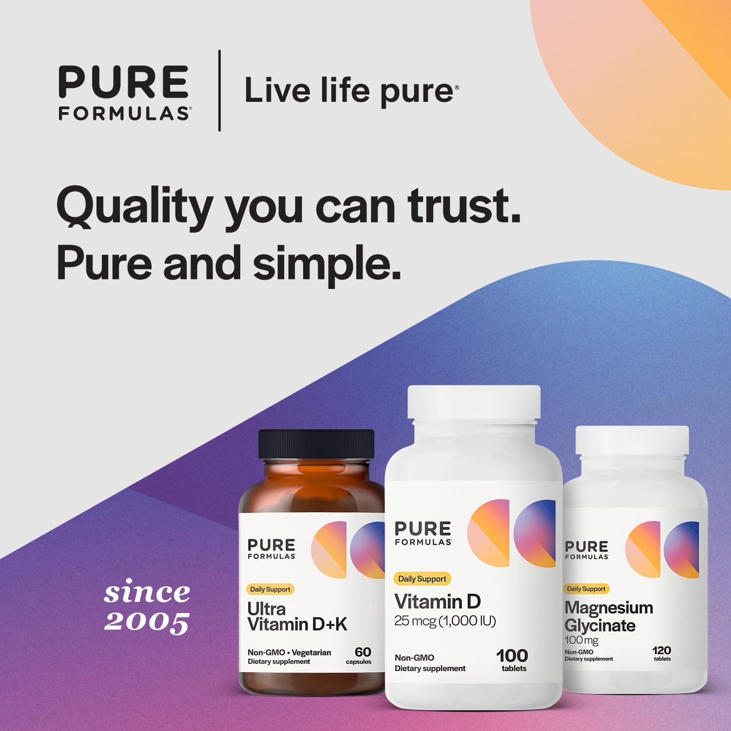PureFormulas Vitamina D3 1.000 UI 25 mcg - Suplemento Premium para Huesos, Dientes y Sistema Inmunitario - No-GMO - 100 Comprimidos