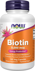NOW Foods Biotina 5000 mcg - 120 cápsulas vegetales