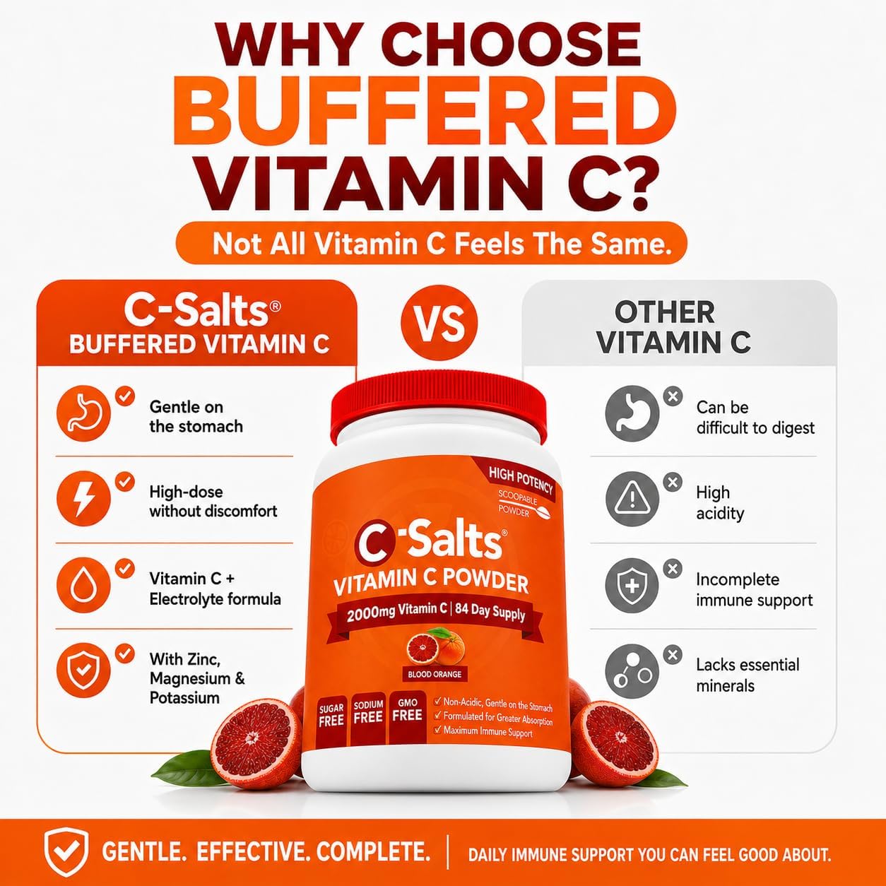 C-Salts Vitamina C en Polvo Tamponada - Sabor Naranja Sangre, 26 oz (735 g) - 272 Servicios