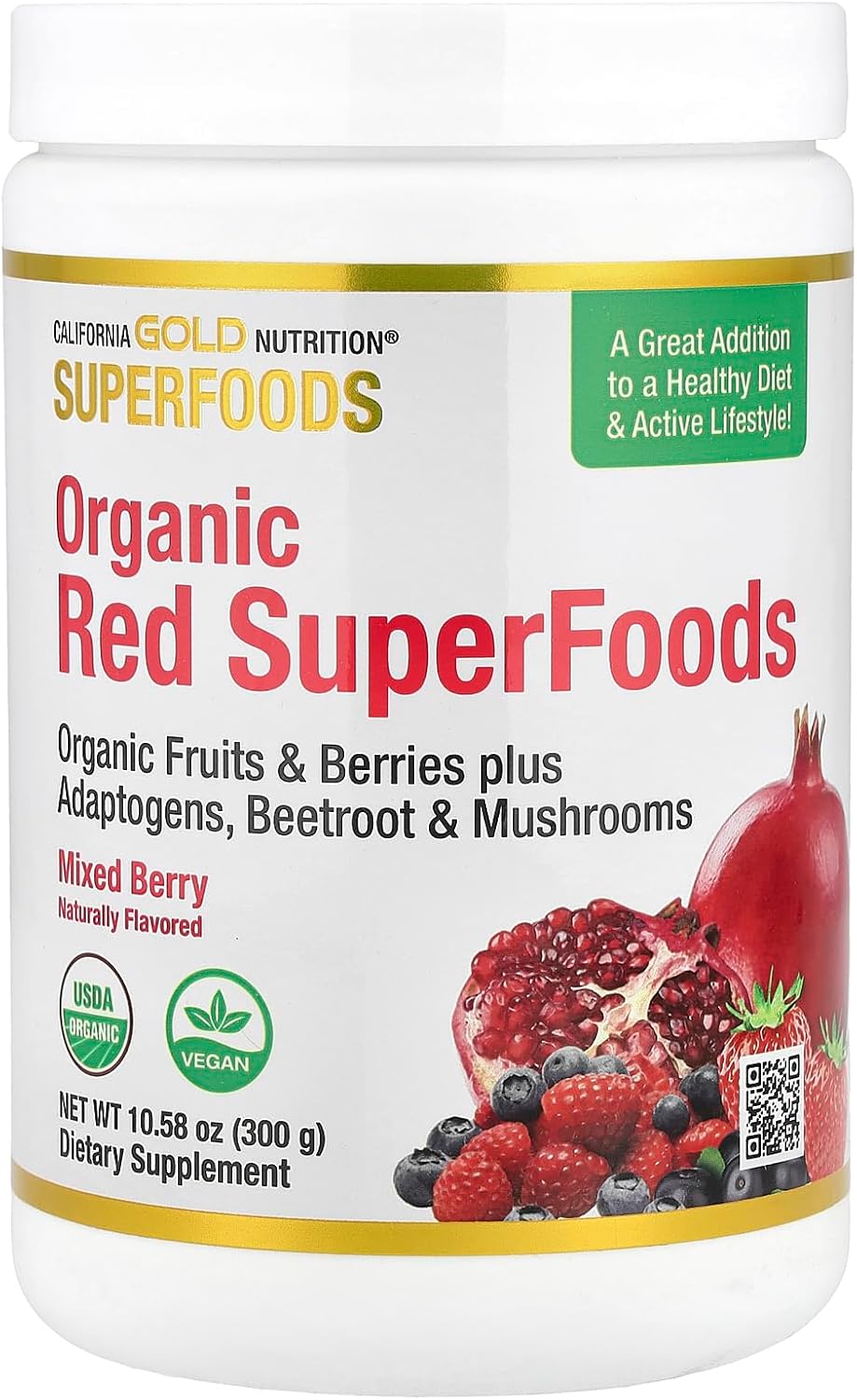 California Gold Nutrition Superfoods, Mezcla Orgánica de Superalimentos Rojos con Acai, Arándano, Cranberry y Granada - 300 g
