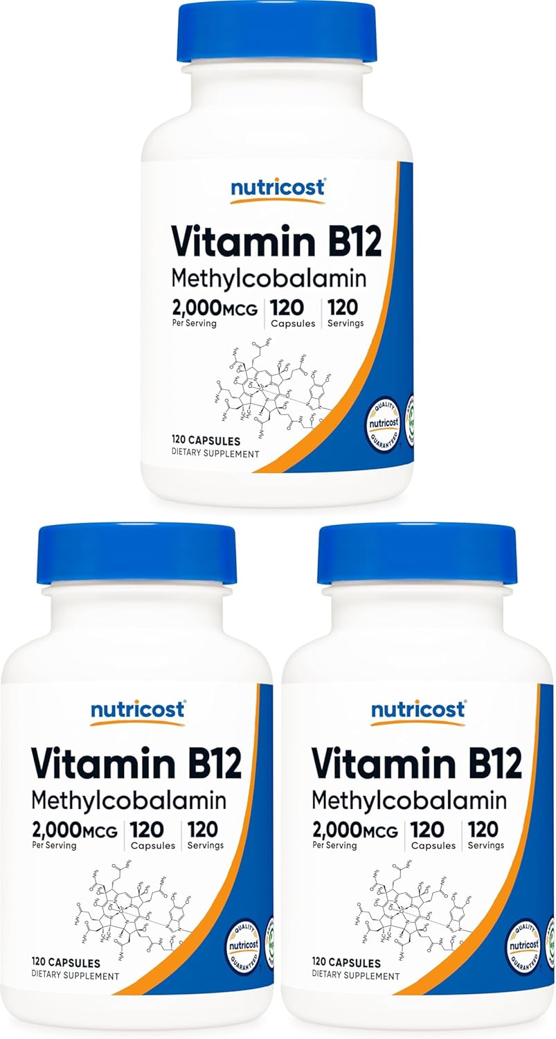 Nutricost Vitamina B12 (Metilcobalamina) 2000mcg, 120 Cápsulas - Cápsulas Vegetarianas, Sin Gluten, No GMO
