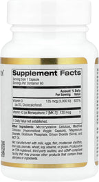 California Gold Nutrition Vitamina D3 + K2 (MK-7), 60 Cápsulas Vegetales