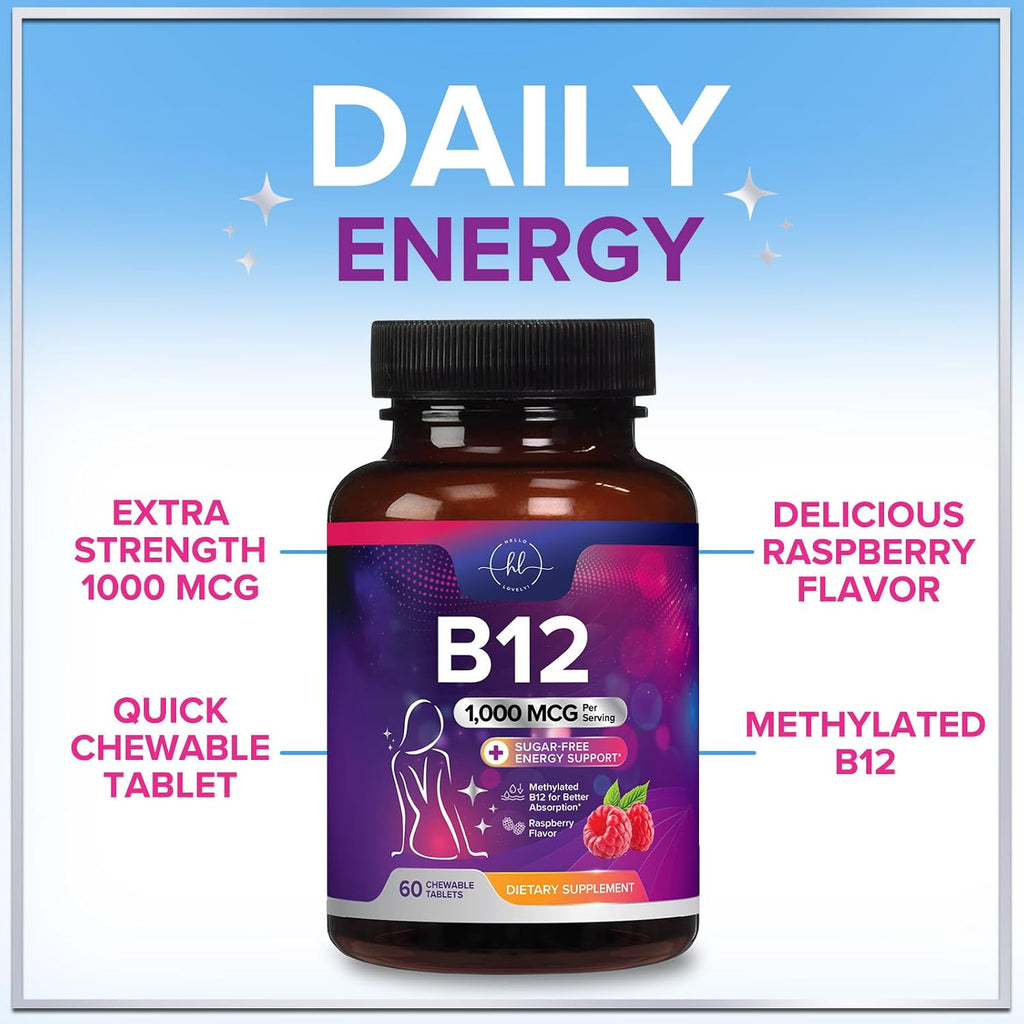 Vitamina B12 1000 mcg por Ración Comprimibles Masticables - Metilcobalamina - 60 Comprimidos