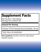 Vitamina B1 Tiamina TTFD - 50 mg - 250 Cápsulas - Vegano