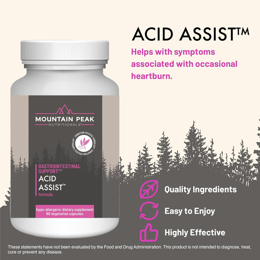 Mountain Peak Nutritionals Acid Assist Formula - Suplemento para el Apoyo Gastrointestinal - 90 Cápsulas Hipoalergénicas