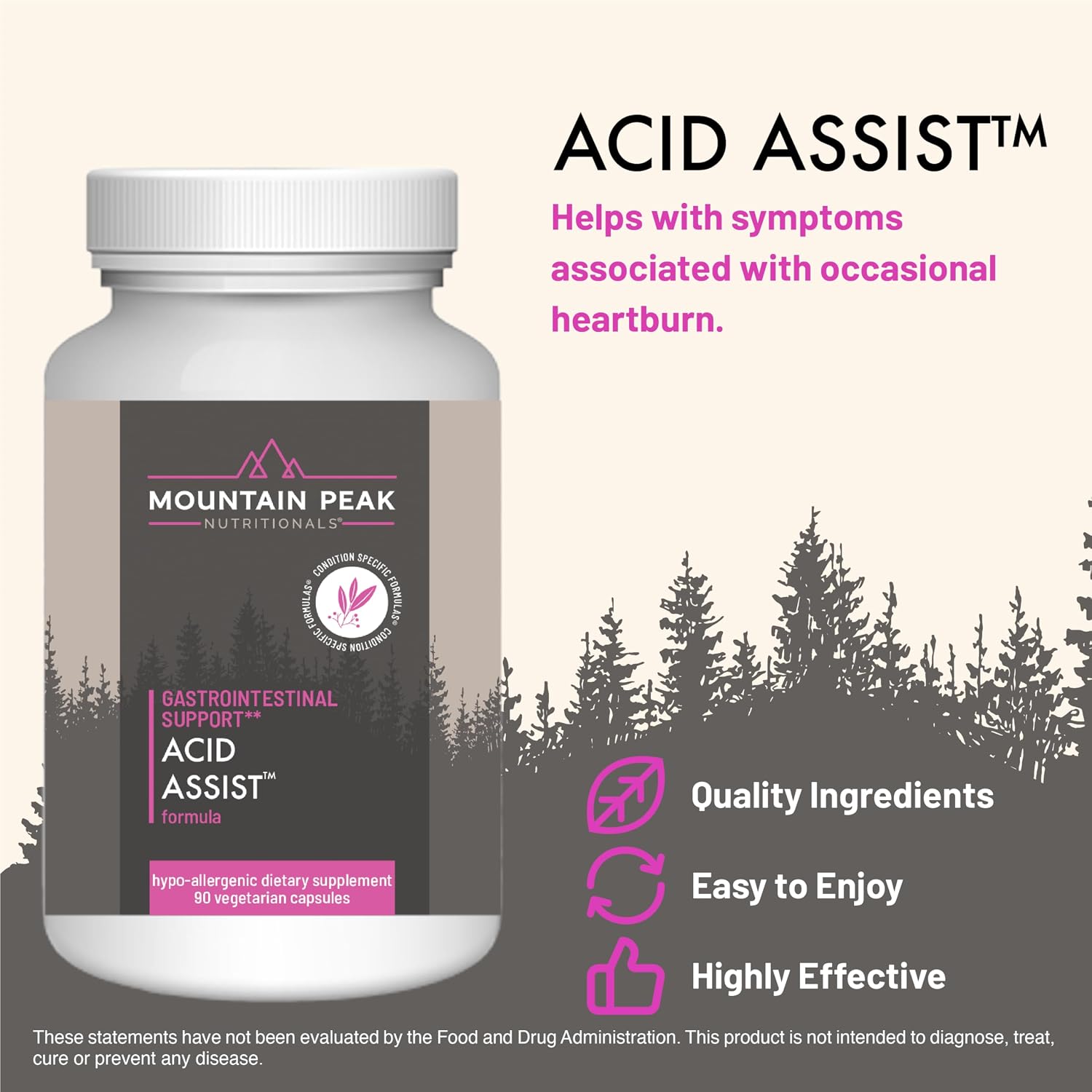Mountain Peak Nutritionals Acid Assist Formula - Suplemento para el Apoyo Gastrointestinal - 90 Cápsulas Hipoalergénicas