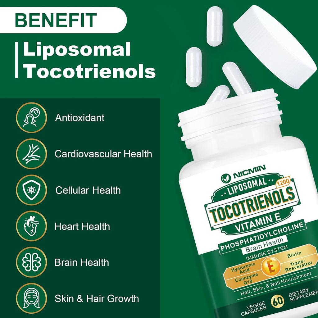 NICMIN Vitamina E Tocotrienoles Liposomales, 1200mg, 60 Cápsulas