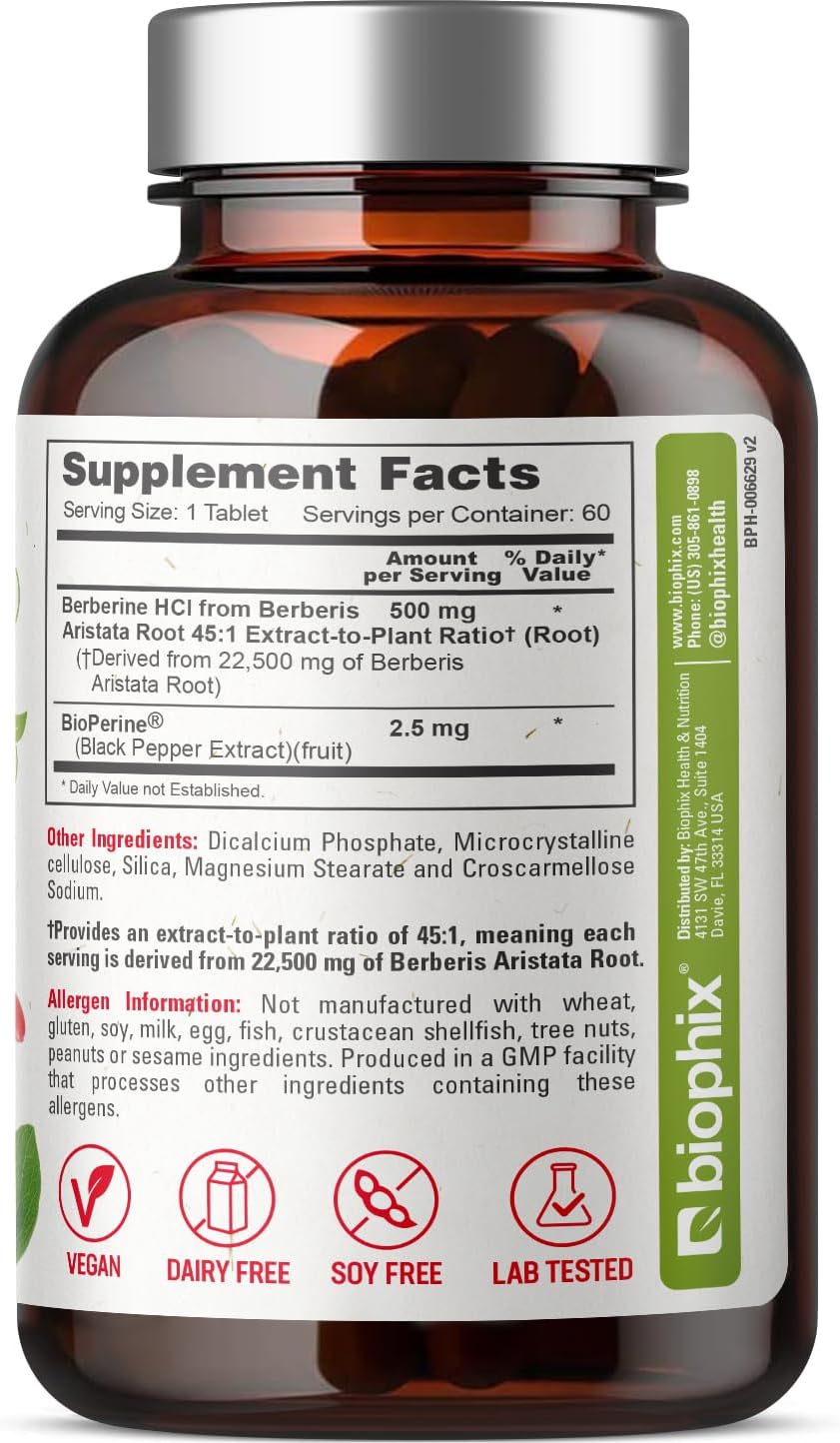 biophix Berberina de Alta Absorción con Bioperine 22.500 mg 60 Comprimidos - Fórmula de Apoyo a la Salud Cognitiva