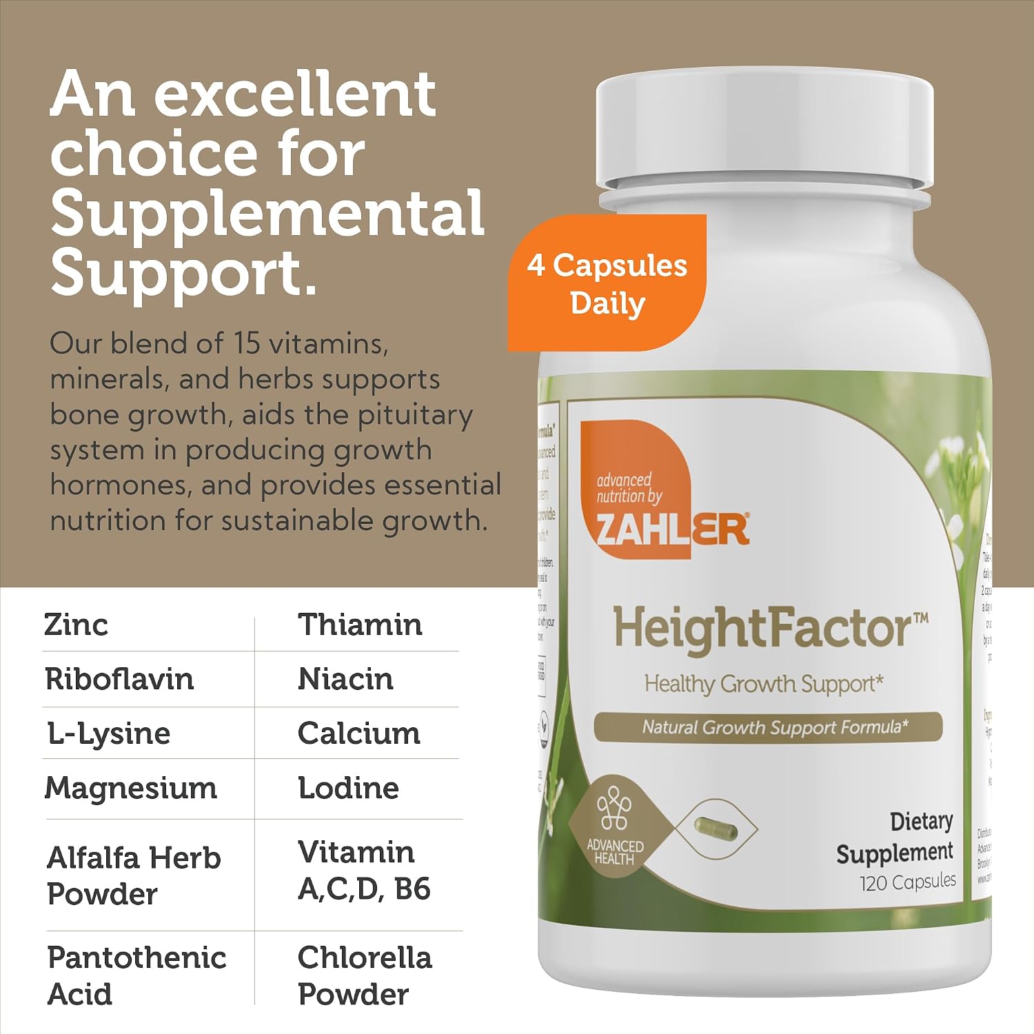 Zahler Height Factor - Suplemento de Crecimiento con Vitaminas y Minerales (120 Cápsulas)