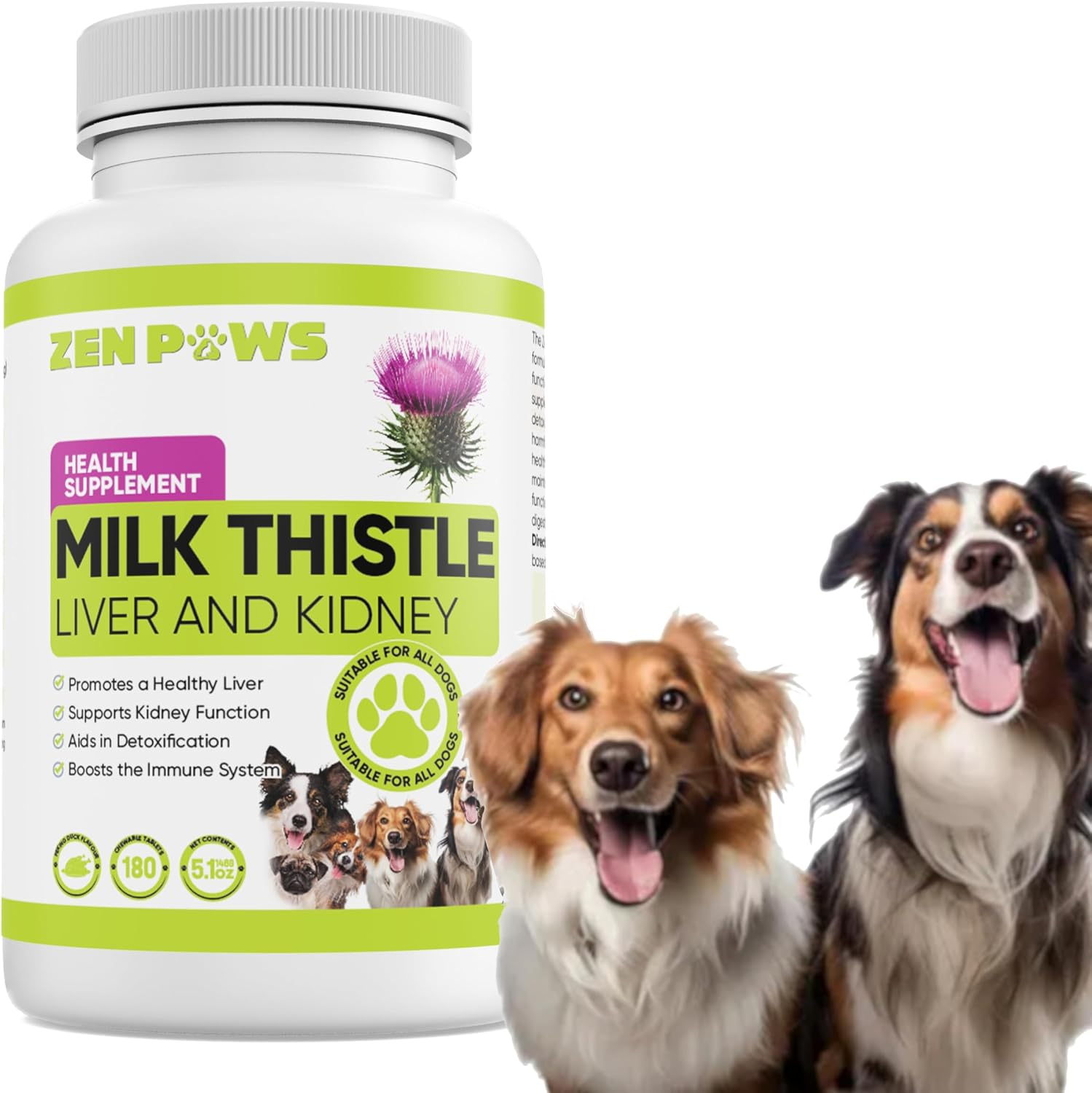 Zenpaws Cardo Mariano para Perros - 180 Comprimidos Masticables - 800 mg