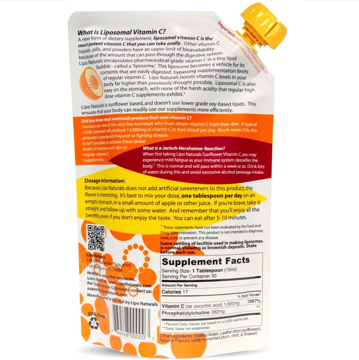 Lipo Naturals Vitamina C Liposomal 1000 mg Líquido (2 Paquetes, 60 Dosis) - Fórmula Natural, Vegano, Sin China – Image 2