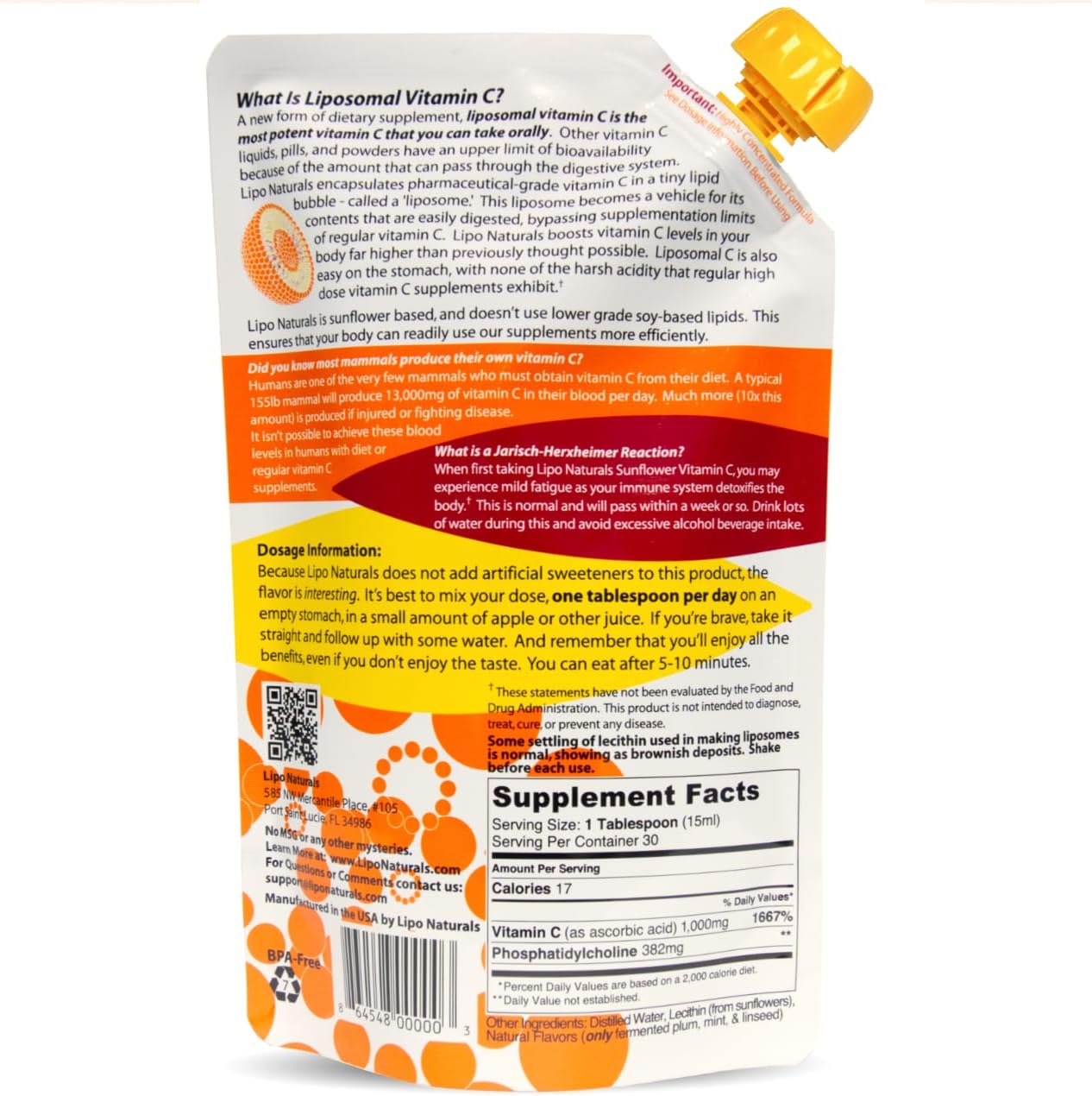 Lipo Naturals Vitamina C Liposomal 1000 mg Líquido (2 Paquetes, 60 Dosis) - Fórmula Natural, Vegano, Sin China