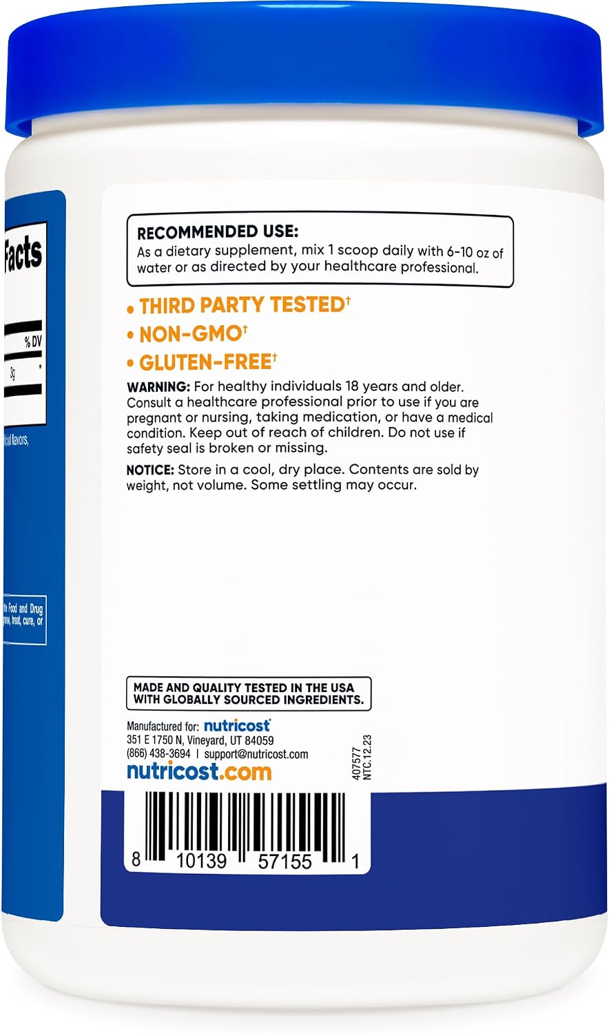 Nutricost D-Aspartic Acid (DAA) Powder 300g - Blue Raspberry Flavor