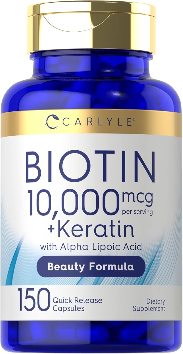 Carlyle Biotin 10000mcg | 150 Cápsulas | Fórmula de Belleza con Keratina | No Transgénico, Sin Gluten