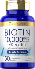 Carlyle Biotin 10000mcg | 150 Cápsulas | Fórmula de Belleza con Keratina | No Transgénico, Sin Gluten