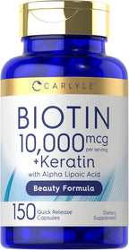 Carlyle Biotin 10000mcg | 150 Cápsulas | Fórmula de Belleza con Keratina | No Transgénico, Sin Gluten
