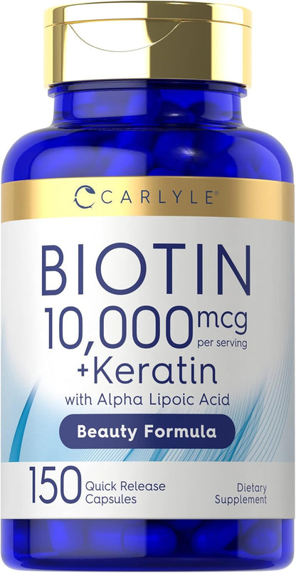 Carlyle Biotin 10000mcg | 150 Cápsulas | – La biotina contribuye al metabolismo energético normal. – Image 1