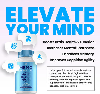 Memo Defender Brain Supplement Capsules – Fórmula Natural Máxima Potencia (5 Paquetes – 300 Cápsulas)