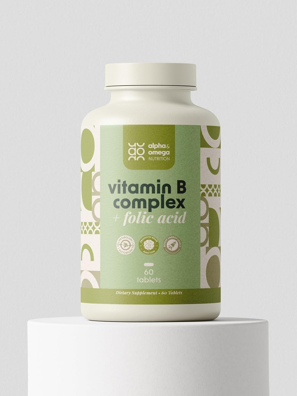 Alpha & Omega Nutrition Vitamin B-Complex + Folic Acid, Support Neurological Health, Energy Levels & Nervous System Support, Vitamin B12, Biotin & More - 60 Tablets, 2 Mo Supply