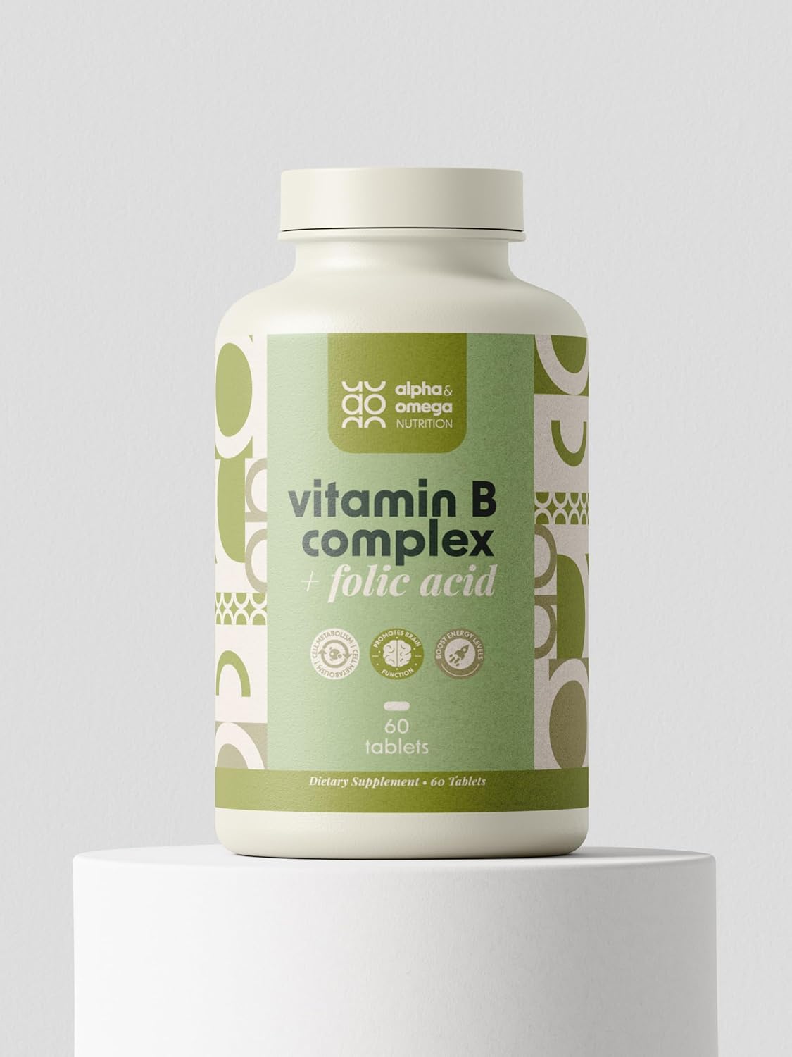 Alpha & Omega Nutrition Vitamin B-Complex + Folic Acid, Support Neurological Health, Energy Levels & Nervous System Support, Vitamin B12, Biotin & More - 60 Tablets, 2 Mo Supply