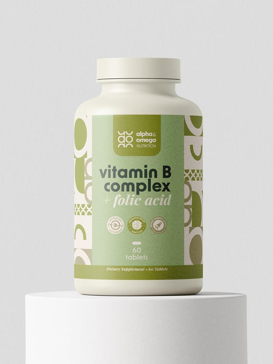 Alpha & Omega Nutrition Vitamin B-Complex + Folic Acid, Support Neurological Health, Energy Levels & Nervous System Support, Vitamin B12, Biotin & More - 60 Tablets, 2 Mo Supply