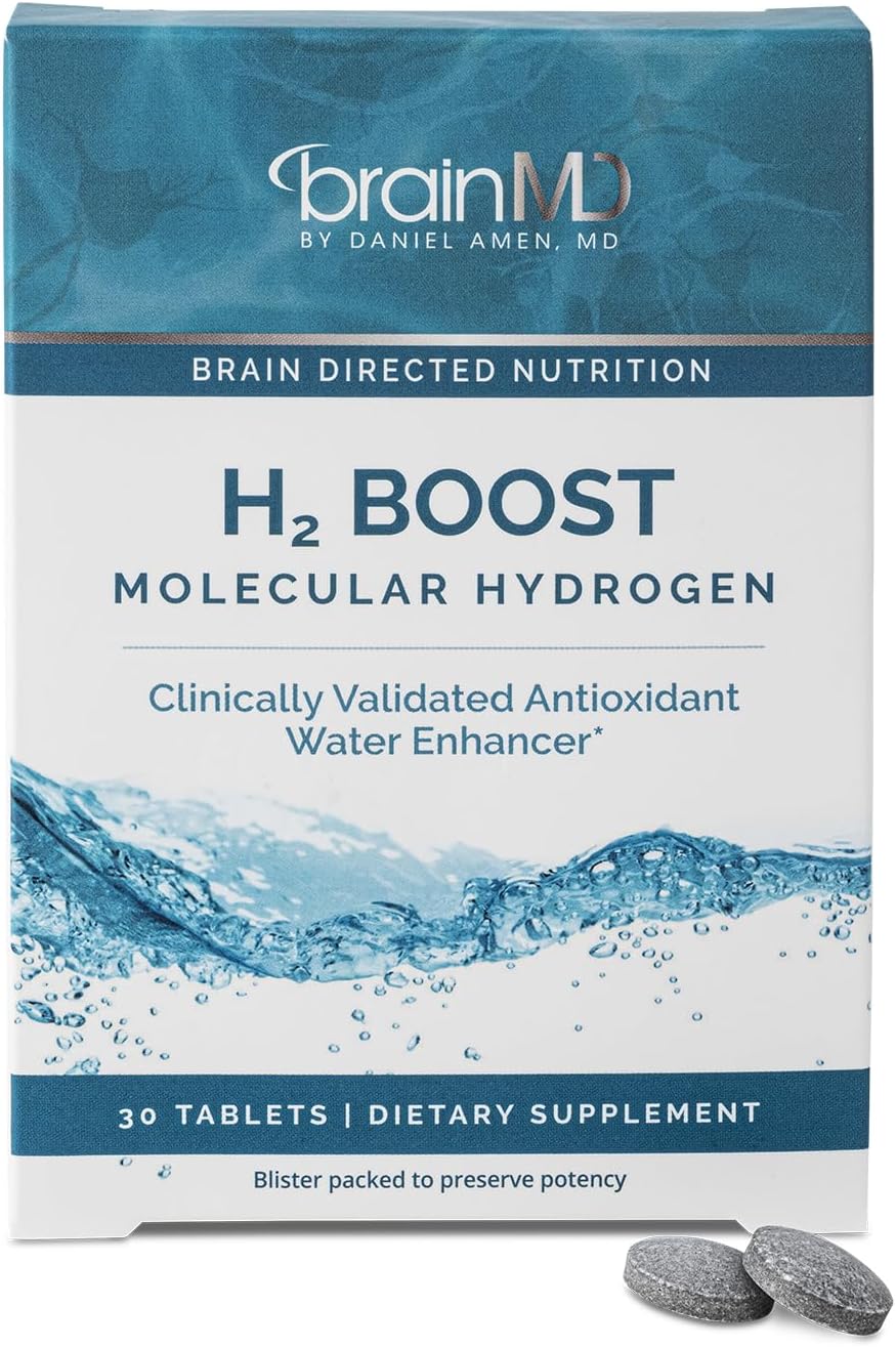 BRAINMD H2 Boost Molecular Hydrogen - 30 Comprimidos - Potenciador de Agua Antioxidante - Vegano, Sin Gluten - 30 Dosis