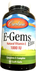 Carlson E-Gems Vitamina E natural de élite, 1000 UI, 60 cápsulas blandas