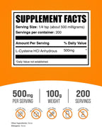 BulkSupplements.com L-Cisteína HCl en polvo - 500mg por ración, 100g