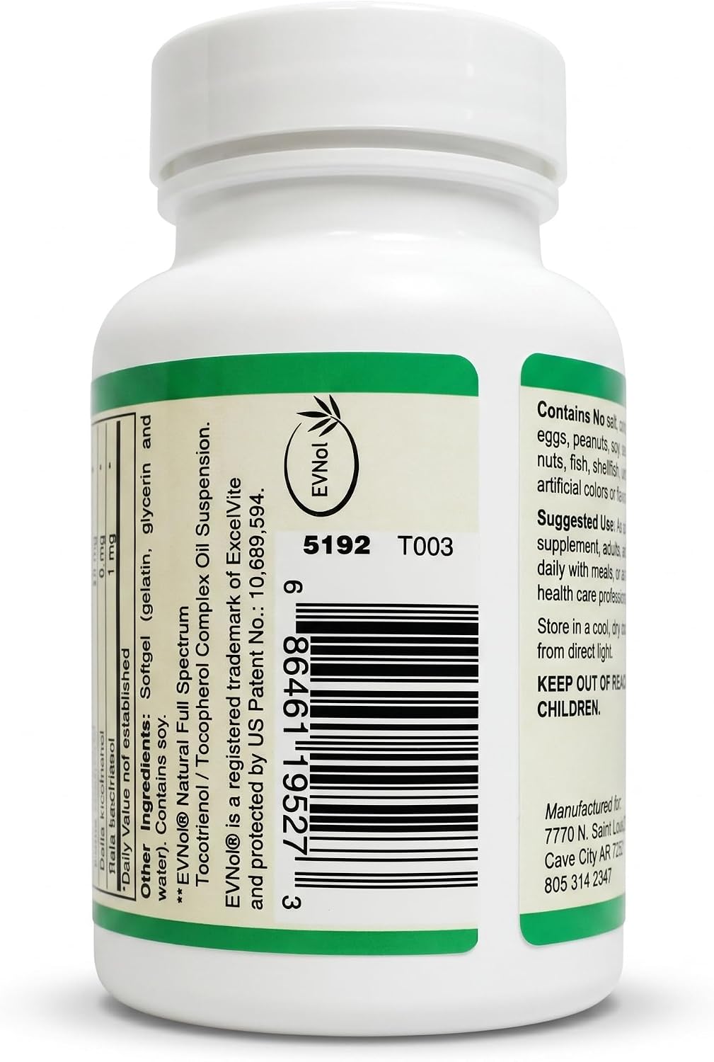 Perfect E - Patented EVNol® Brand tocotrienols Full Spectrum tocotrienol Complex w/Highest Ratio of Alpha, beta, Gamma, and Delta-tocotrienols (268mg - 400 IU) (30)