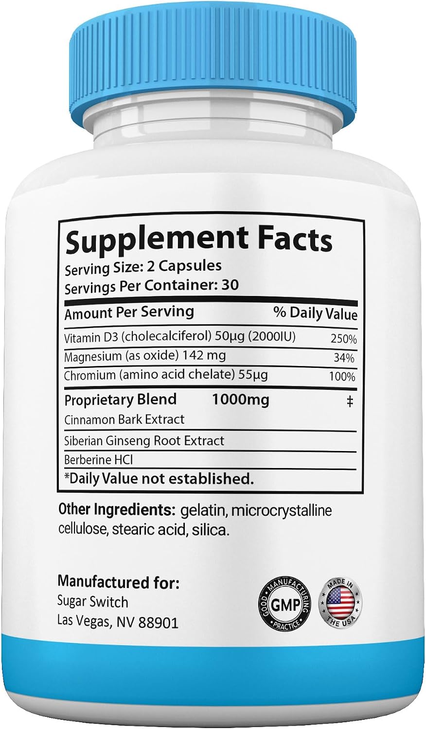 Gold Nutra SugarSwitch Cápsulas, Suplemento Natural, Fórmula de Alta Potencia Sin Gelatina (3 Envases)