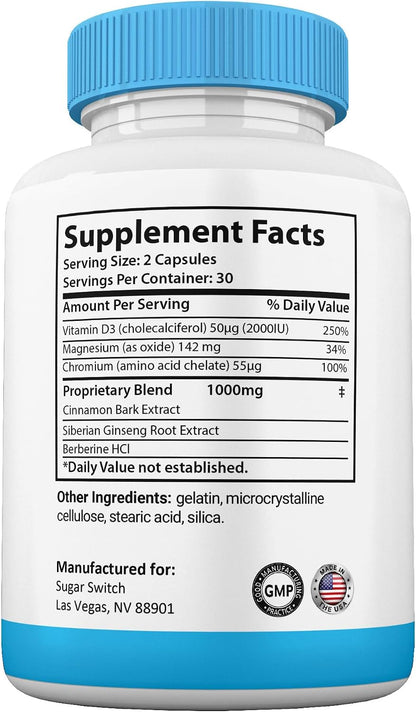 SugarSwitch Cápsulas, Suplemento Natural de Apoyo al Glucógeno, Fórmula de Alta Potencia sin Gelatina (2 Envases) – Image 4