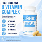 Lipo BC Complex, 200 comprimidos (2 paquetes de 100)