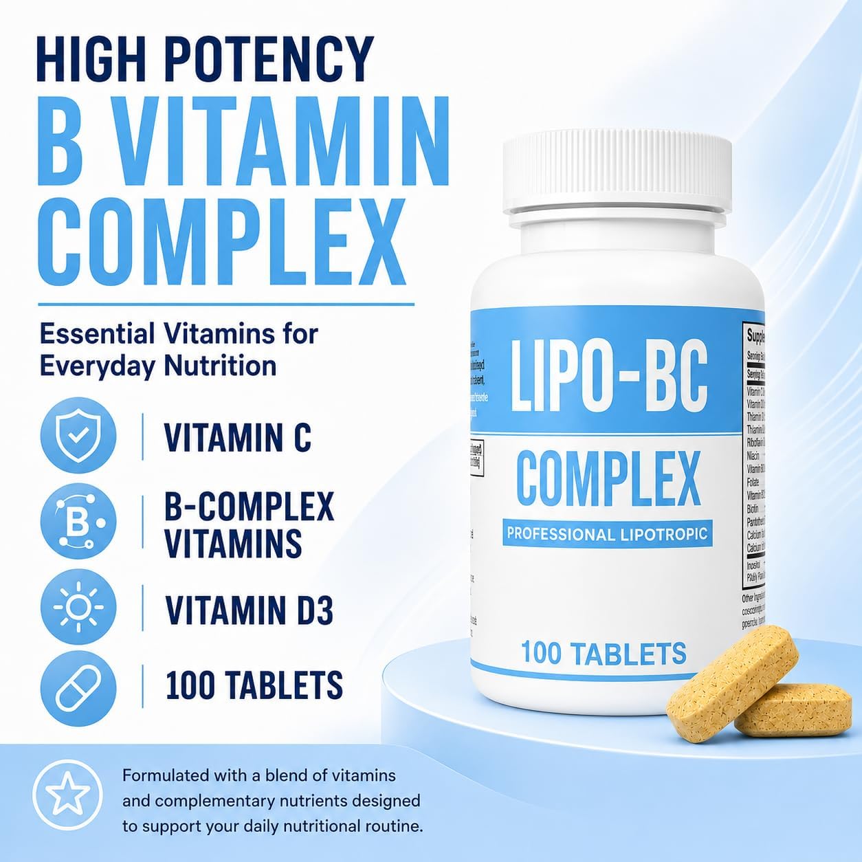 Lipo BC Complex, 200 comprimidos (2 paquetes de 100)