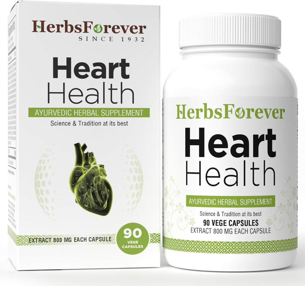 Herbsforever Heart Health - Cardiovascular Support, Heart Wellness | Anti Stress with Ashwagandha, Guggulipid, Terminalia Arjuna, Cinnamon, Garlic, Indian Gooseberry + 13 Herb Extracts | 90 Veg Capsules | 800 mg