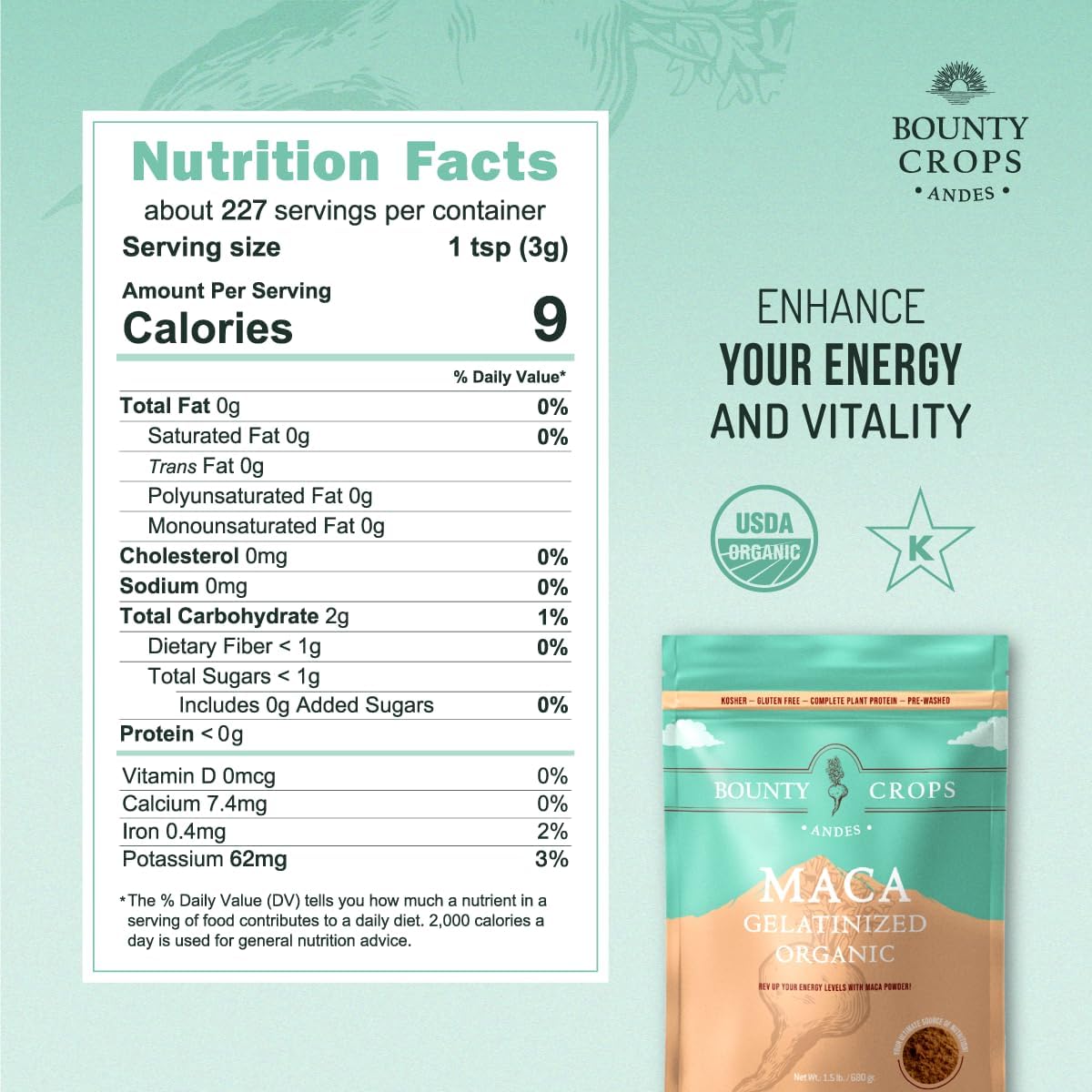 Bounty Crops Organic Maca Powder Gelatinized 24 Oz (680 g)