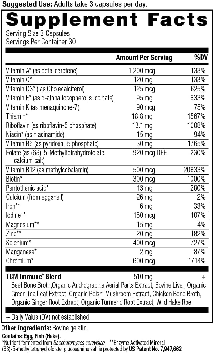 Ancient Nutrition Multivitamínico para Apoyo Inmunitario, 21 Vitaminas y Minerales con Vitamina D y C, Cúrcuma, 90 Cápsulas