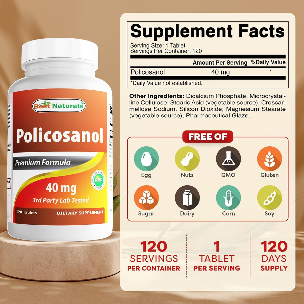 Best Naturals Policosanol 40mg, 120 comprimidos - Apoyo cardiovascular*
