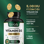 Built by Nature Vitamina D3 5000 UI, 360 Minicápsulas Blandas con Aceite MCT de Coco