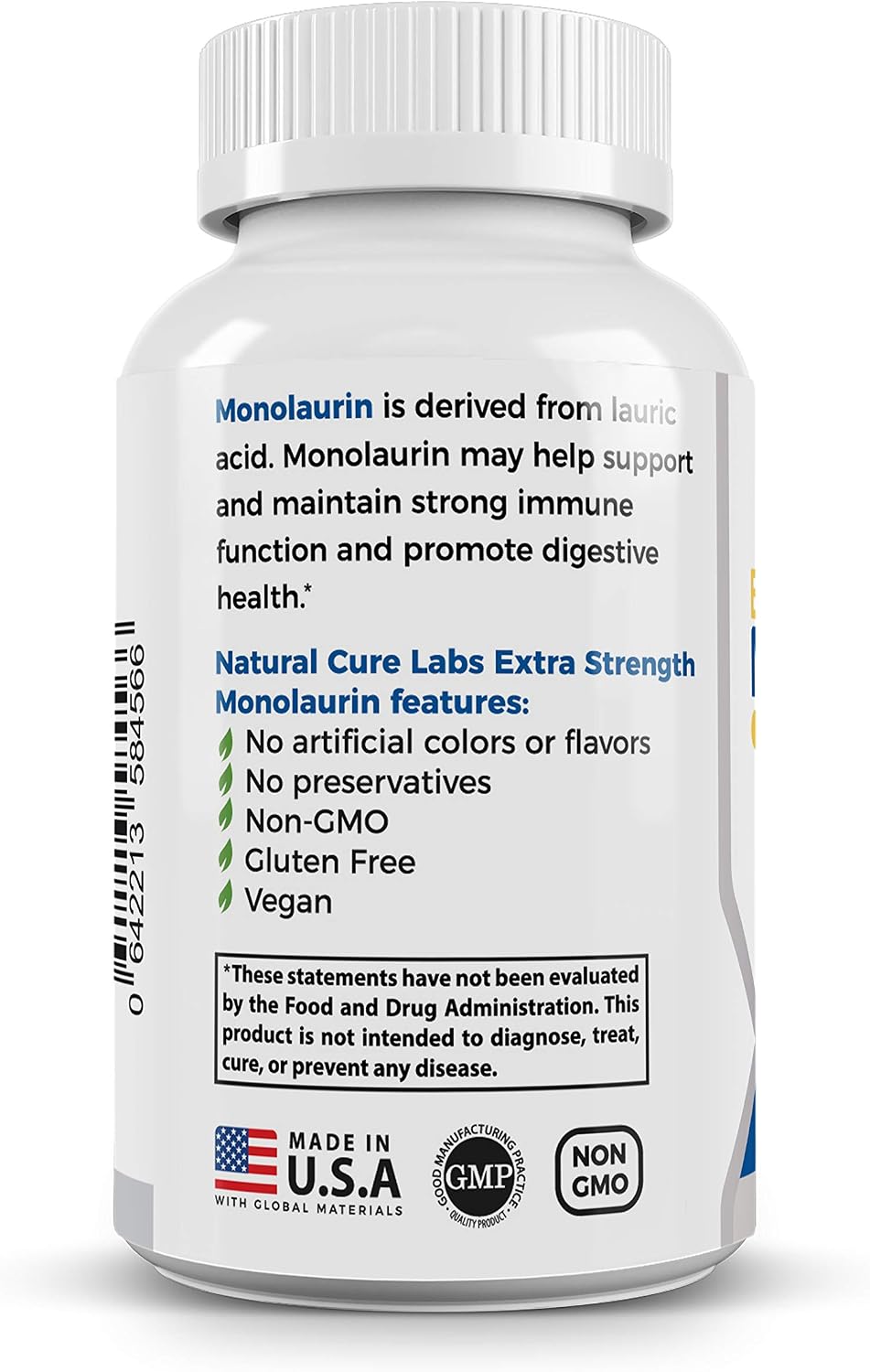 Natural Cure Labs Monolaurina Extra Strength 800 mg, 100 Cápsulas