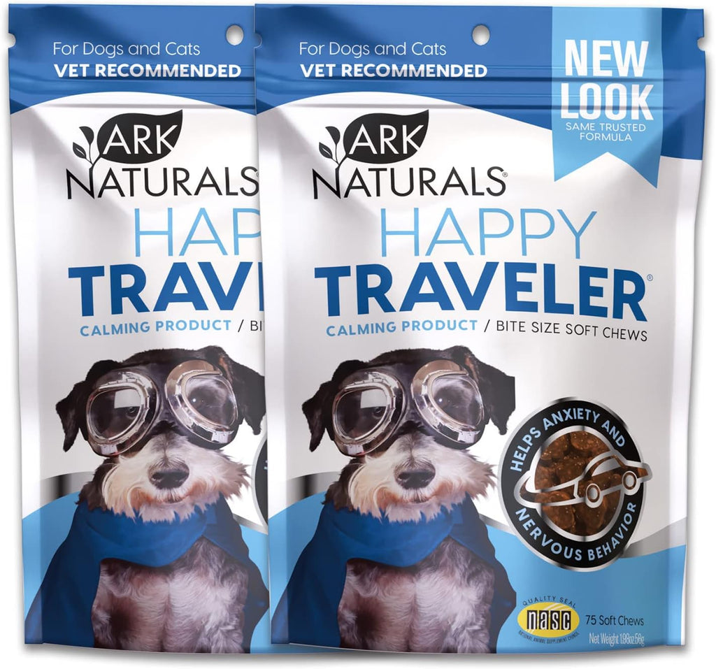 ARK NATURALS Happy Traveler Calming Chews para Perros y Gatos, 75 masticables (56 g)