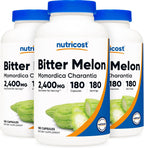 Nutricost Melón Amargo 600mg, 180 Cápsulas (3 Botellas)