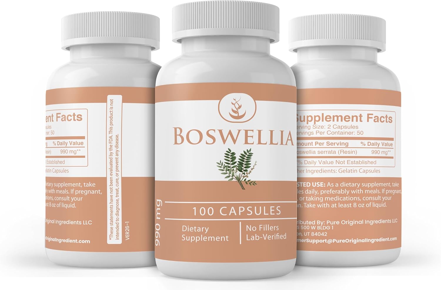 PURE ORIGINAL INGREDIENTS Boswellia (100 Cápsulas) Puro, Sin Aditivos, Verificado en Laboratorio