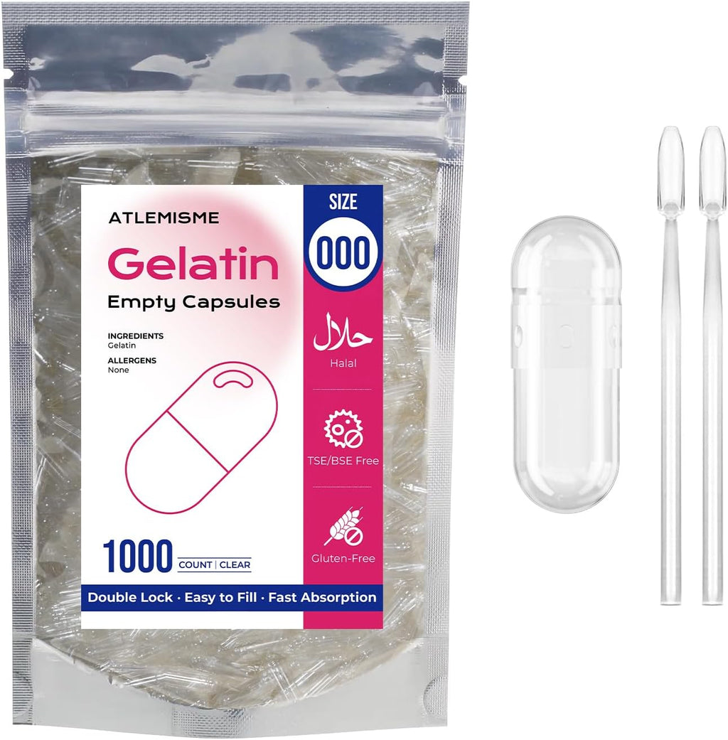 Cápsulas de Gelatina Vacías Tamaño 000 - 500 Unidades con 2 Cucharas Dosificadoras