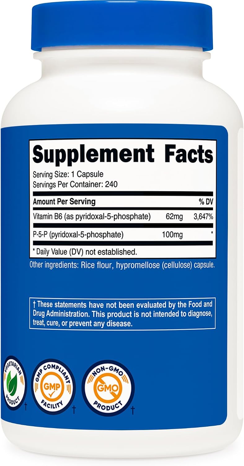 Nutricost P5P Vitamina B6 Activa 100mg, 240 Cápsulas - Piridoxal-5-Fosfato
