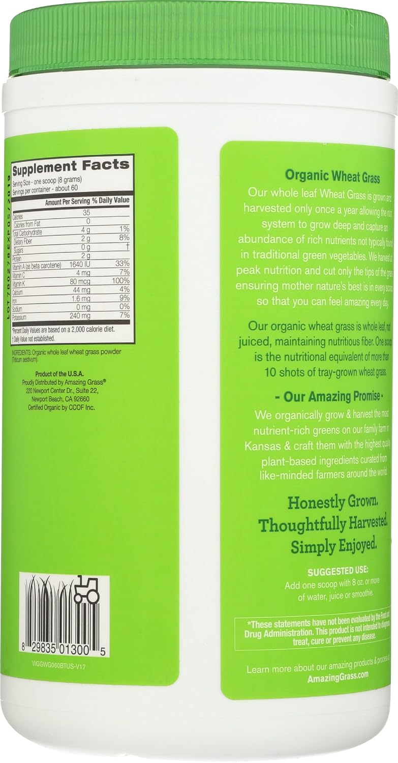 Amazing Grass Organic Wheat Grass Powder - 100% Whole Leaf - 60 Servings