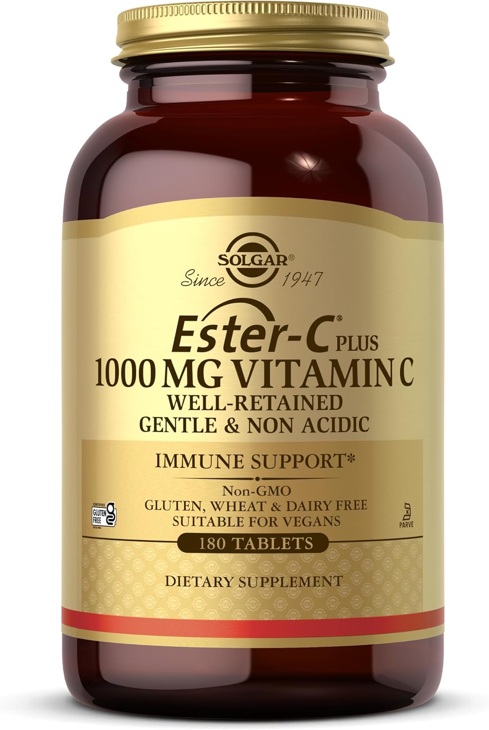 Solgar Ester-C Plus 1000 mg Vitamina C (Complejo Ascorbato) - 180 Comprimidos - Suave y No Ácido - Sin Gluten - No-GMO