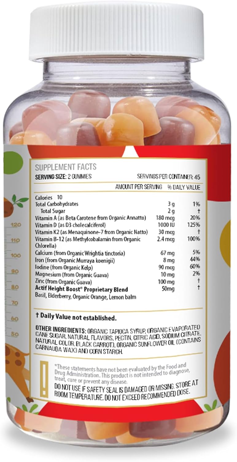 Actif Height Boost Mega Support para Niños de 3 a 8 Años, Fórmula de Crecimiento con 10+ Factores, 60 Gominolas, Sabor Fresa