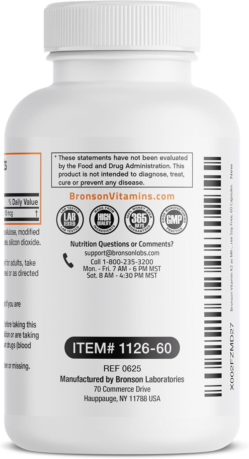 Bronson Vitamina K2 como MK-7 Menaquinona 100 mcg, 60 Cápsulas