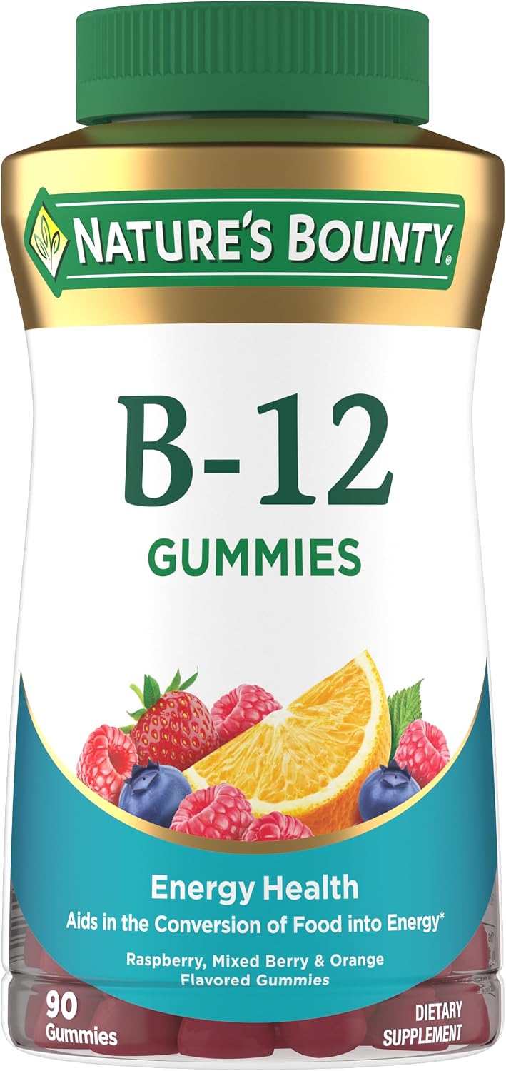 Nature's Bounty Gomitas de Vitamina B12, 500 mcg, 90 Gomitas, Sabor a Bayas Mixtas