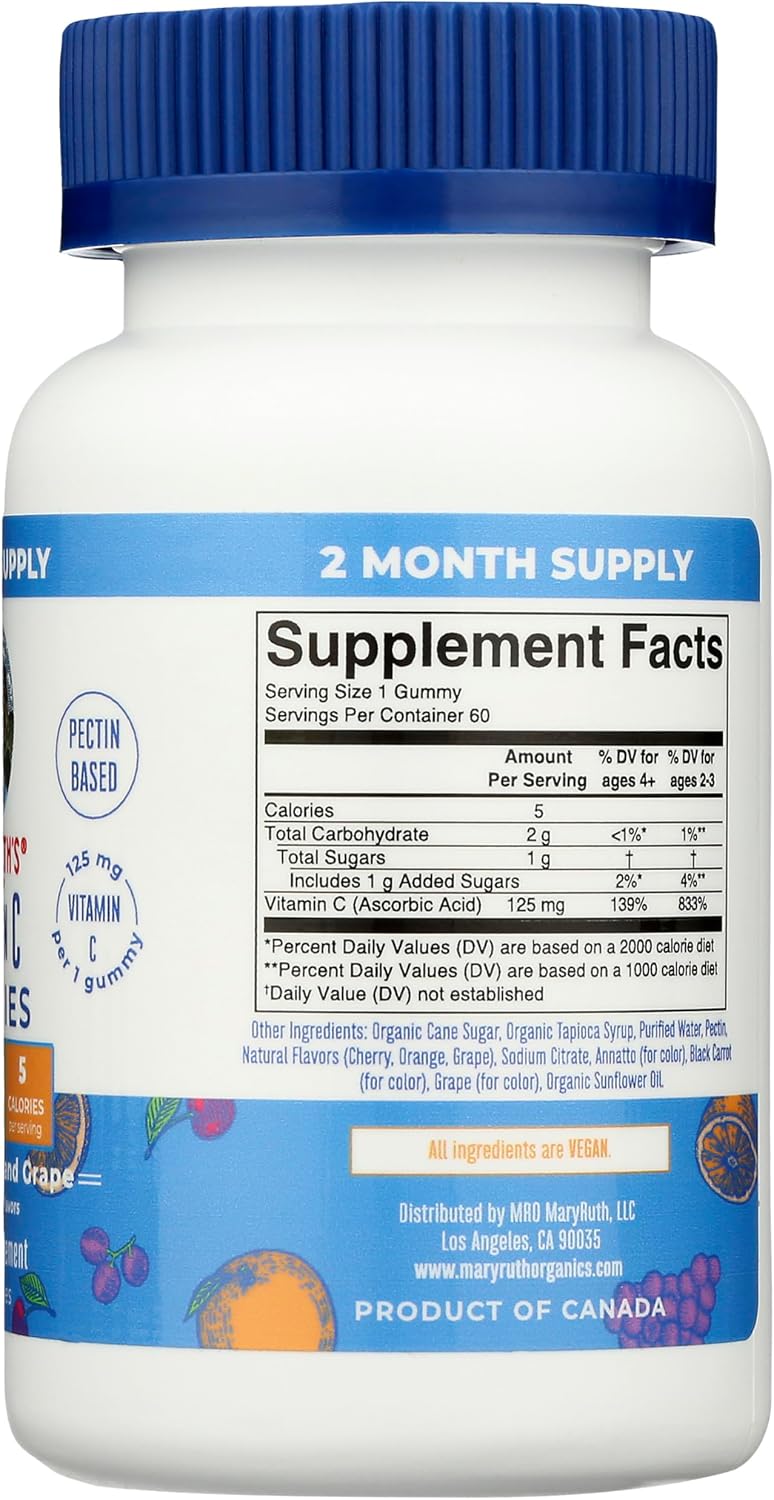 MaryRuth's Organics Vitamin C Gummies – 60 Gominolas Veganas con 125 mg de Vitamina C
